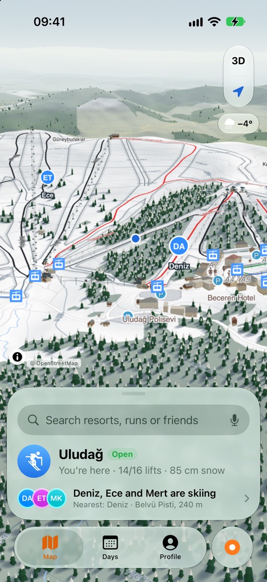 Map tab with a resort card
