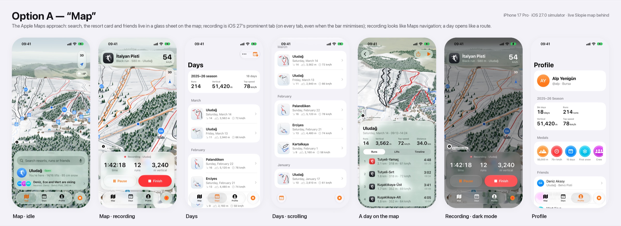 Direction "Map": seven iOS screens