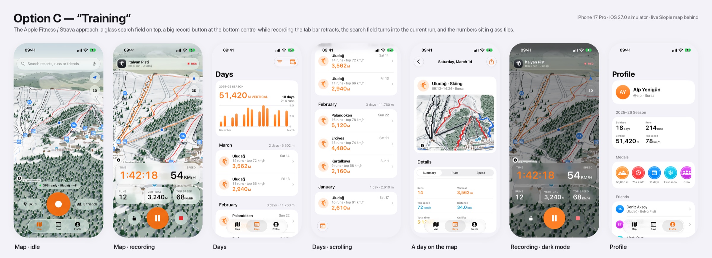 Direction "Training": seven iOS screens